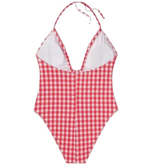 Wild Fable Red Gingham Halter Neck High Leg One Piece Swimsuit XL - Picture 10 of 16